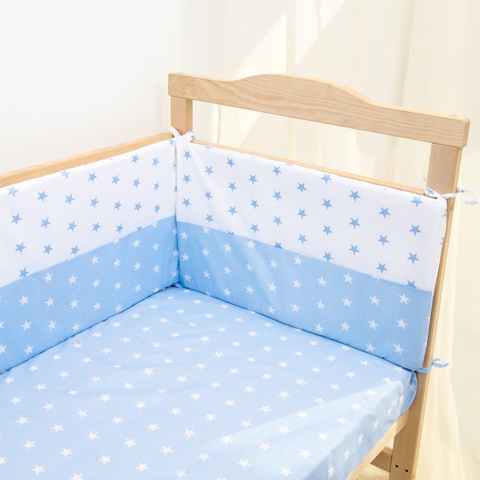 Комплект в кроватку 7 пр. "День и ночь" (борт из 4-х частей), цвет голубой, бязь хл100%