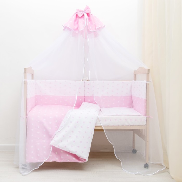 Комплект в кроватку 7 пр. &quot;День и ночь&quot; (борт из 4-х частей), цвет розовый, бязь хл100%