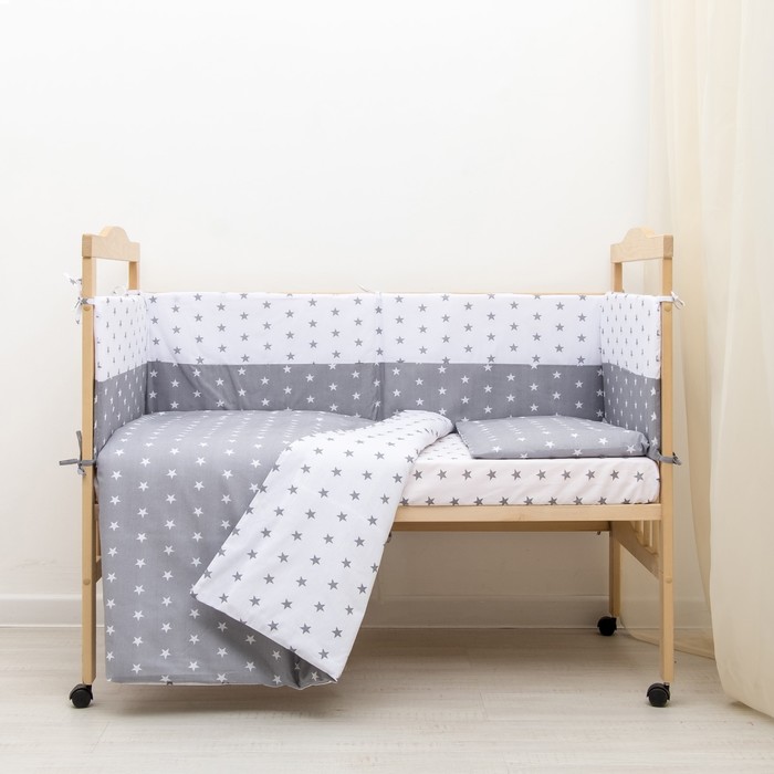 Комплект в кроватку 6 пр. &quot;День и ночь&quot; (борт из 4-х частей), цвет серый, бязь хл100%