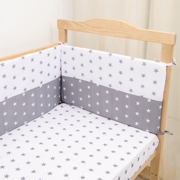 Комплект в кроватку 6 пр. "День и ночь" (борт из 4-х частей), цвет серый, бязь хл100%