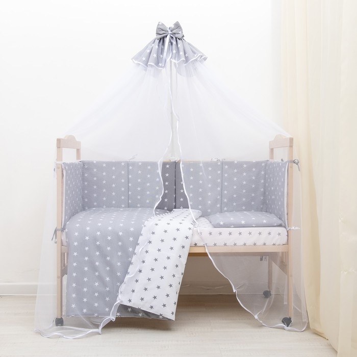 Комплект в кроватку 7 пр. &quot;Ноченька&quot; (борт из 4-х частей), цвет серый, бязь хл100%