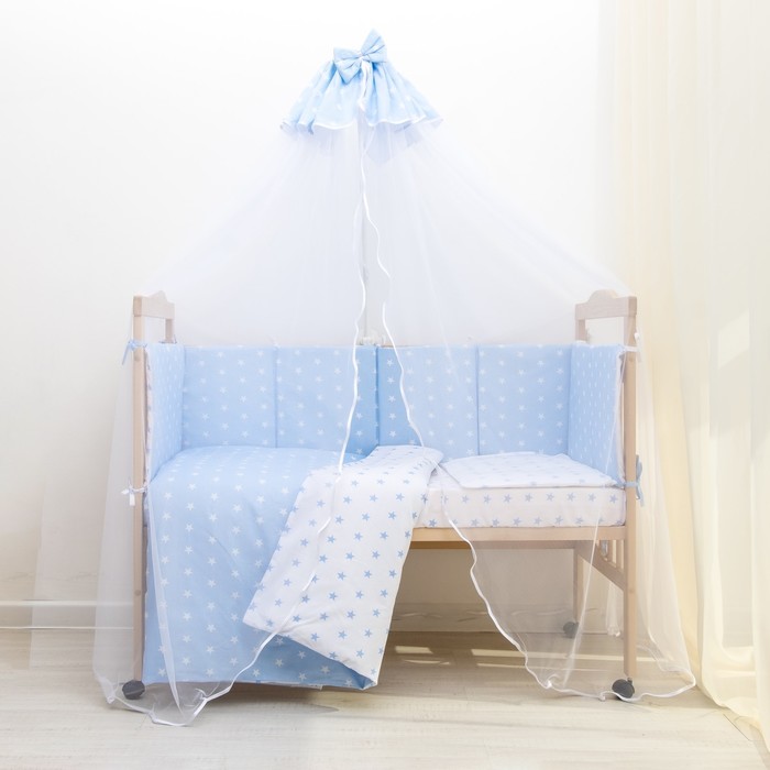 Комплект в кроватку 7 пр. &quot;Ноченька&quot; (борт из 4-х частей), цвет голубой, бязь хл100%