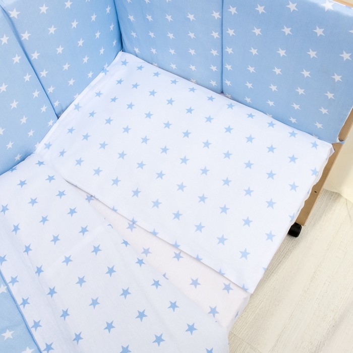 Комплект в кроватку 7 пр. "Ноченька" (борт из 4-х частей), цвет голубой, бязь хл100%