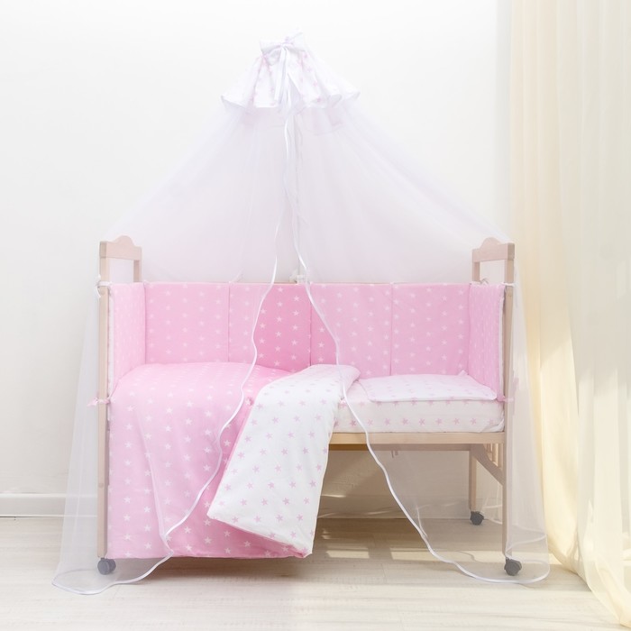 Комплект в кроватку 7 пр. &quot;Ноченька&quot; (борт из 4-х частей), цвет розовый, бязь хл100%