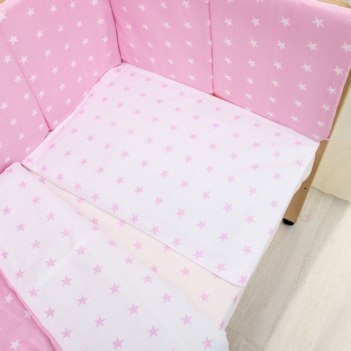 Комплект в кроватку 7 пр. "Ноченька" (борт из 4-х частей), цвет розовый, бязь хл100%