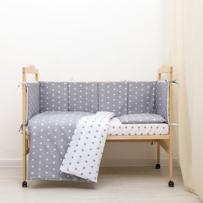 Комплект в кроватку 6 пр. &quot;Ноченька&quot; (борт из 4-х частей), цвет серый, бязь хл100%