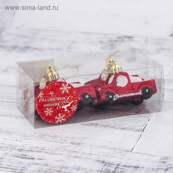 фото Украшение ёлочное "пикап" (набор 4 шт) 7х3 см, красный зимнее волшебство