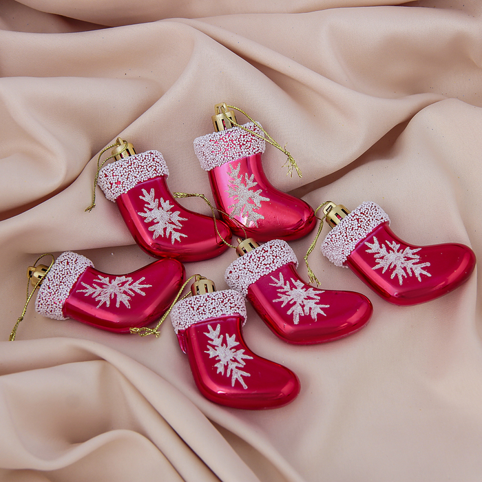 Украшение ёлочное "Рождественский носок" снежинки (набор 6 шт) 4,5*5,7 см