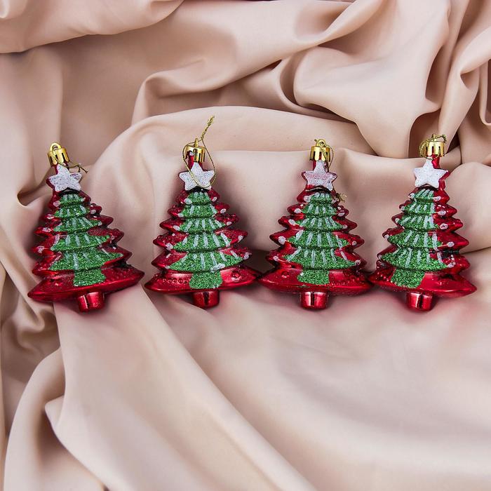 Украшение ёлочное "Ёлочки со звездой" (набор 4 шт) 7*8,5 см