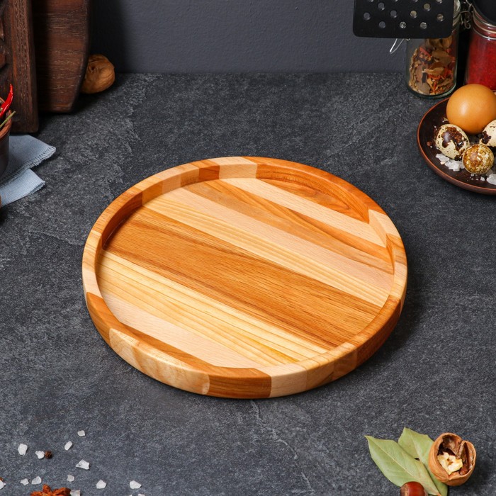 Тарелка для подачи "Бир", массив дуба, бука, ясеня, 25 х 3 см