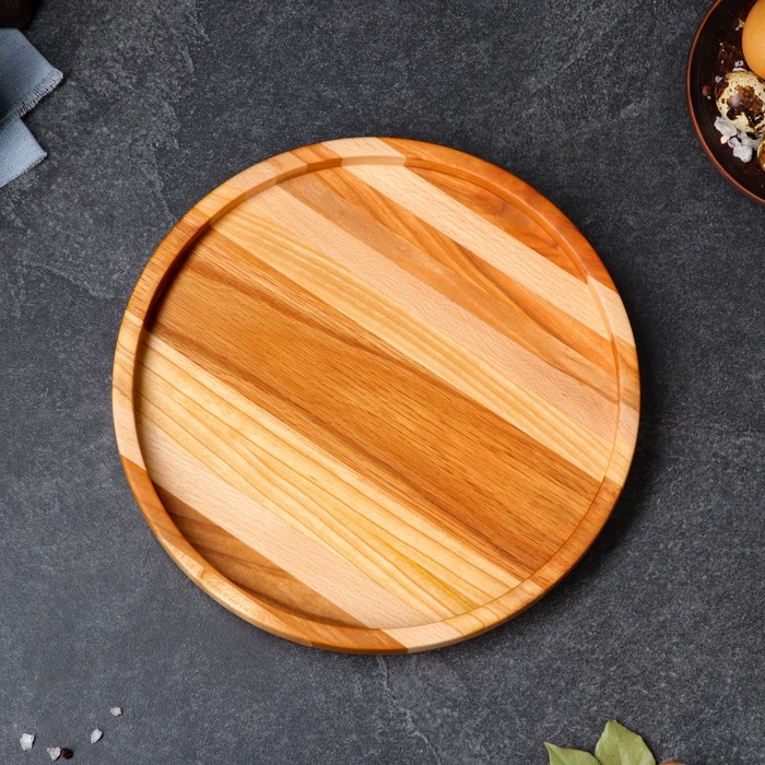 Тарелка для подачи "Бир", массив дуба, бука, ясеня, 25 х 3 см