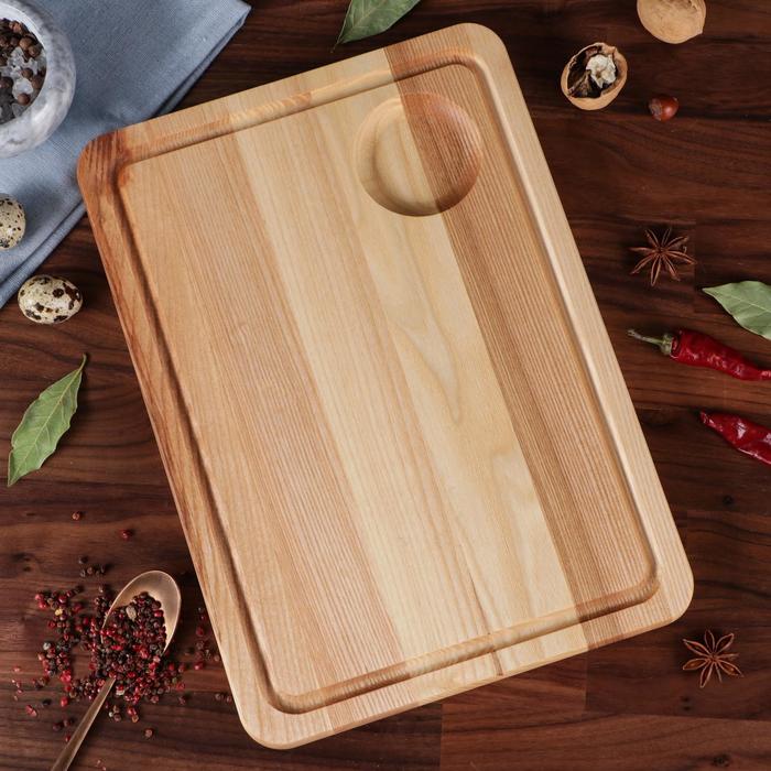 Доска для подачи блюд, с соусником, массив дуба и ясеня, 35 х 25