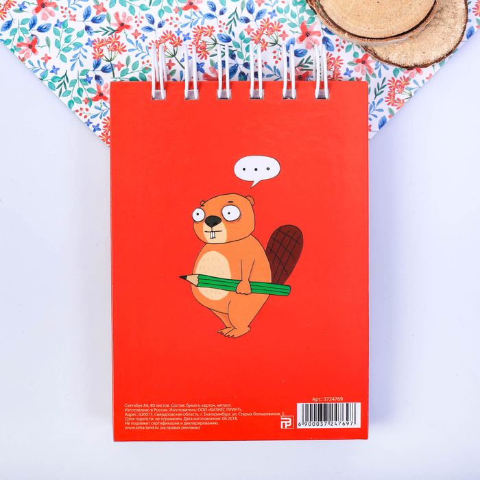 Скетчбук "Боброго дня", твёрдая обложка, А6, 80 листов