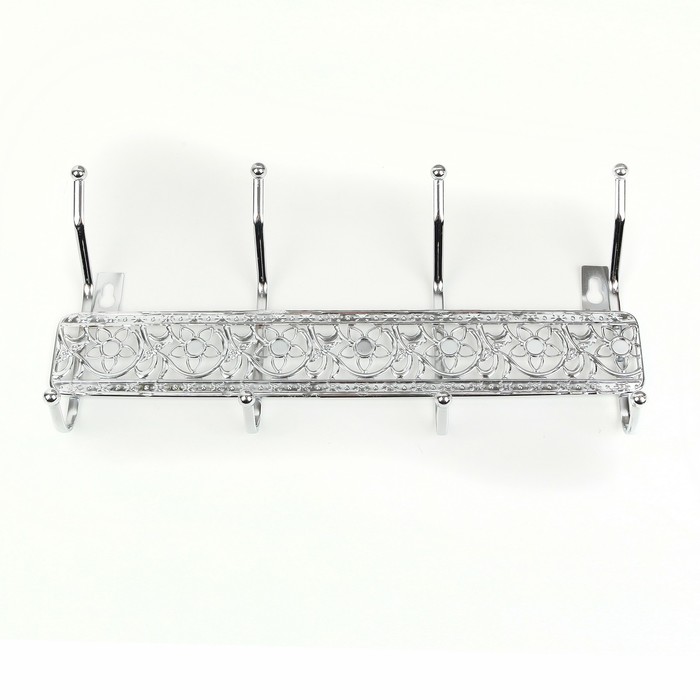 Вешалка на 4 двойных крючка 33х14х6 см, "Ромашки", цвет хром