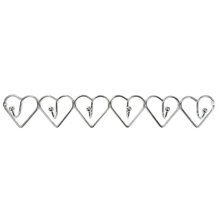 Вешалка на 6 крючков "Сердца" 54х4х7 см