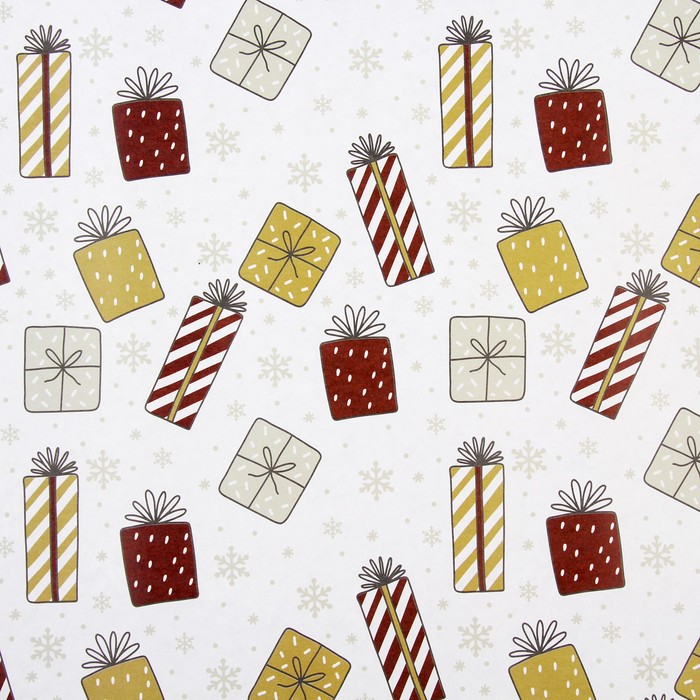 Бумага упаковочная "Новогодние подарки", белый, 67 х 100 см