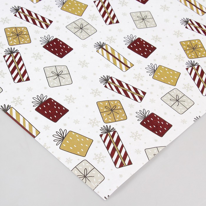 Бумага упаковочная "Новогодние подарки", белый, 67 х 100 см