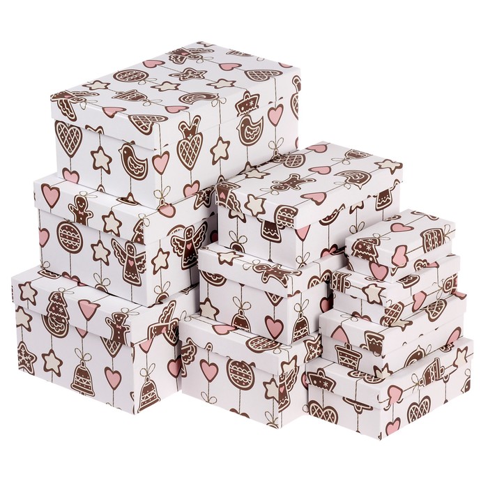 Набор коробок 10в1 "Новогодние пряники", 32 х 19,5 х 12,5 - 11,5 х 6,5 х 4 см