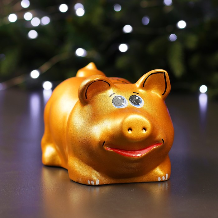 Копилка "Поросёнок большой" золото, 13х24х13 см