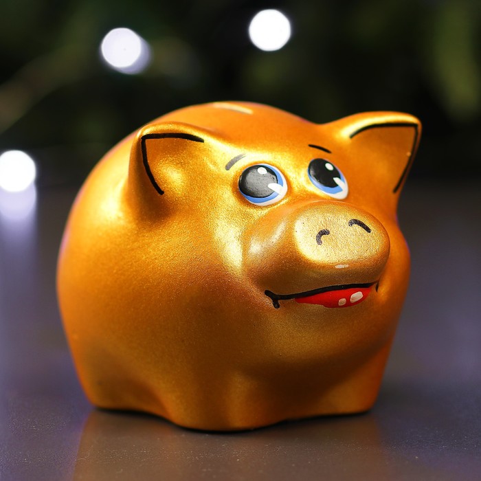 Копилка "Поросёнок малый" золото, 15х10х10 см