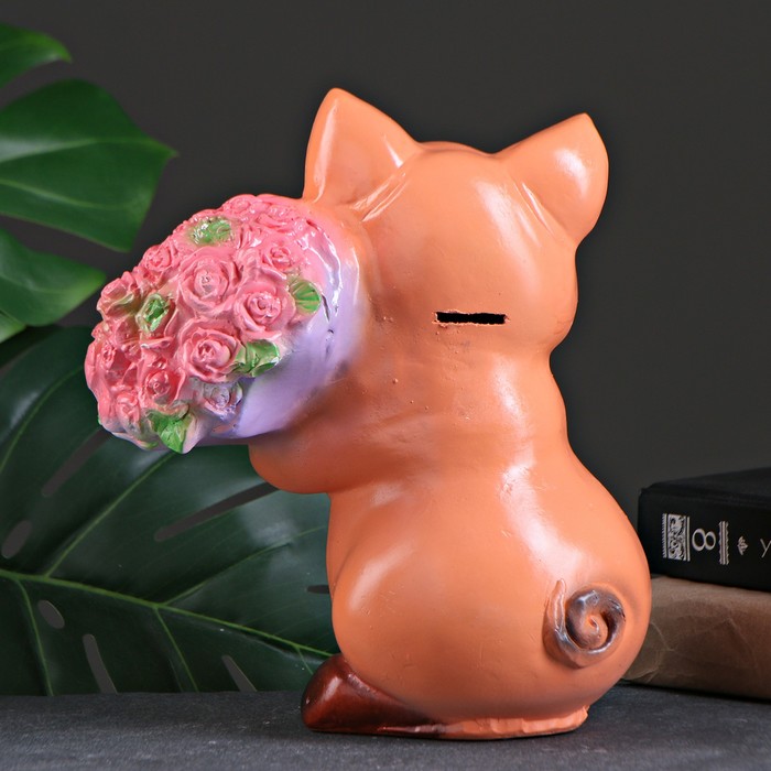 Копилка "Свинка с букетом роз", 14х22х25 см