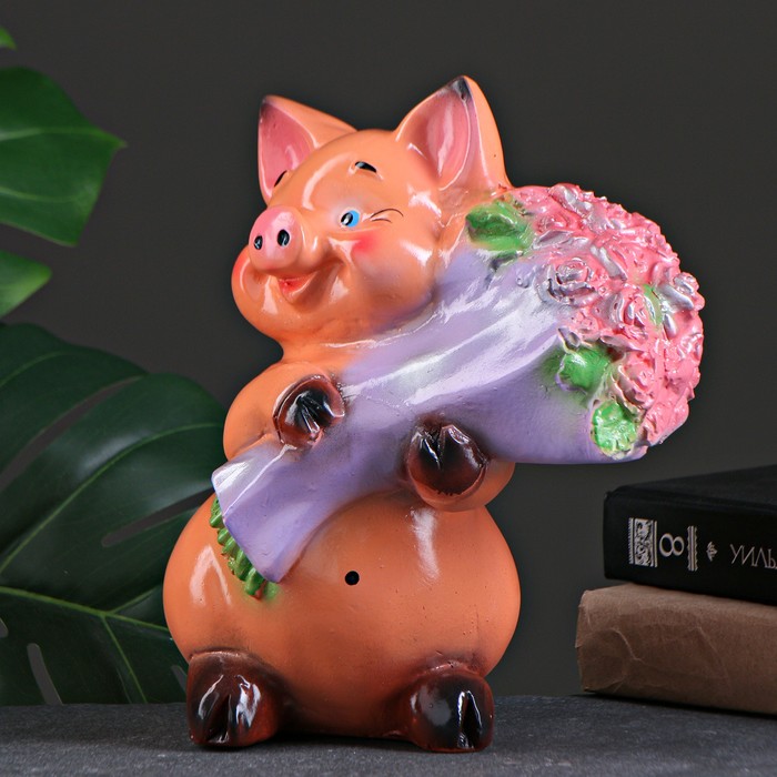 Копилка "Свинка с букетом роз", 14х22х25 см