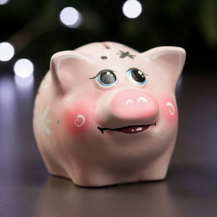 Копилка "Поросёнок малый" снежинки, 15х10х10 см