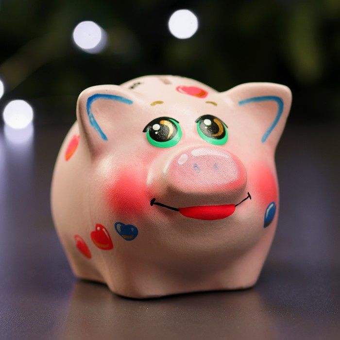 Копилка "Поросёнок малый" сердца, 15х11х10,5 см