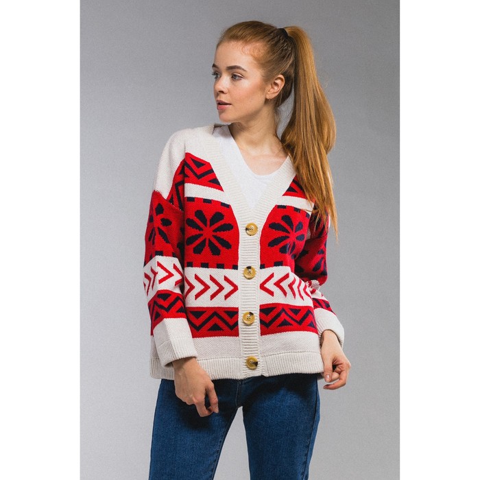 Кофта женская на пуговицах 407 (орнамент цветы) one size