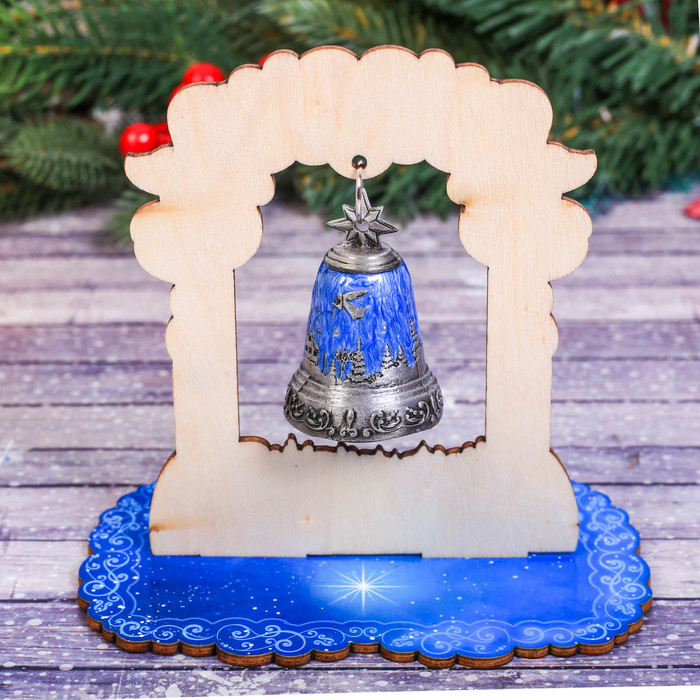 Колокольчик в деревянной рамке «Рождественская ночь», 13 х 13 х 8,5 см