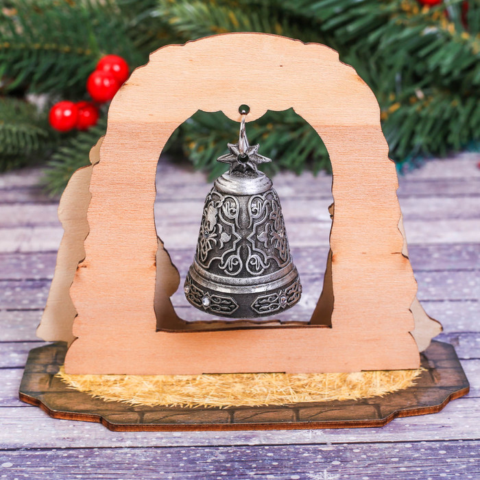 Колокольчик в деревянной рамке «Вертеп», 14,3 х 11,5 х 7 см