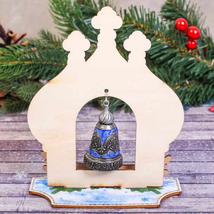 Колокольчик в деревянной рамке «Храм», 13,5 х 16,5 х 7 см