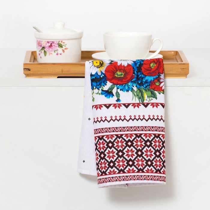 Полотенце "Букет", 35х58 +-2 см., принт МИКС, рогожка, 100% хлопок