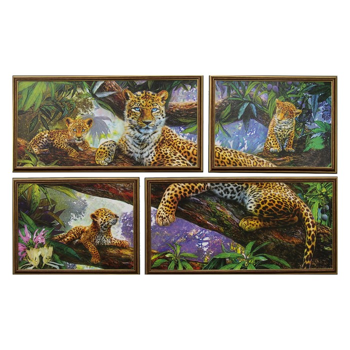 Модульная картина "Семья леопардов" 63*128 см (32*63-2, 32*42-2)