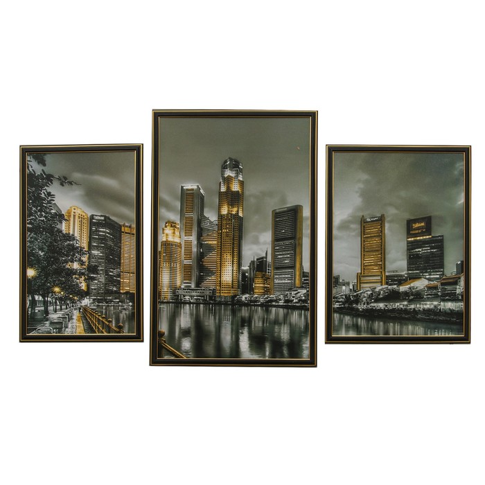 Модульная картина "Золотой мегаполис" 62*108 см (40х62, 32х48, 37х48)