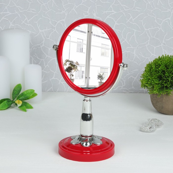 Зеркало на ножке, круглое, двустороннее, с двукратным увеличением, d=12см, цвет МИКС