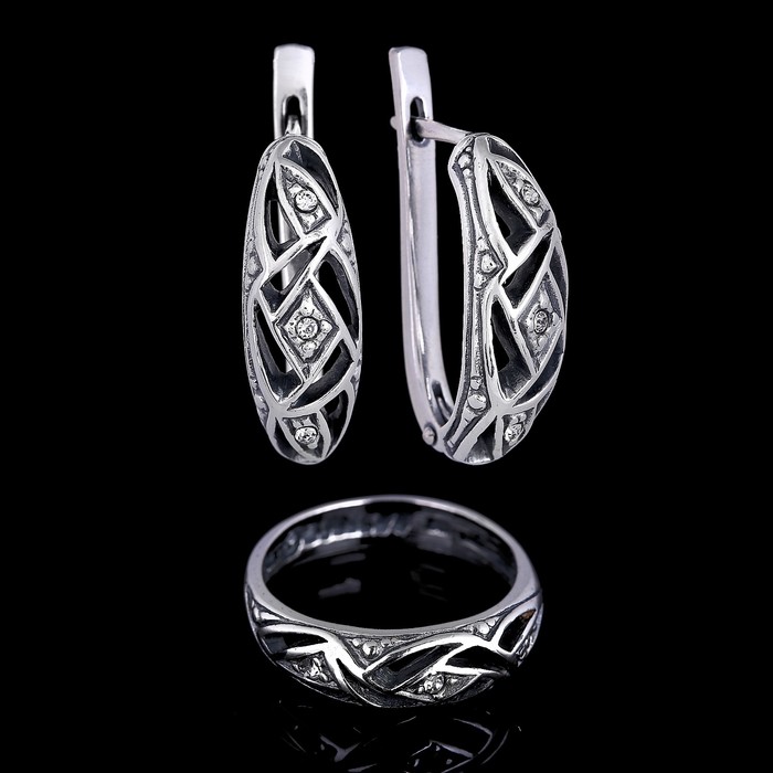 Гарнитур "Бархат", размер 17, цвет белый в чернёном серебре