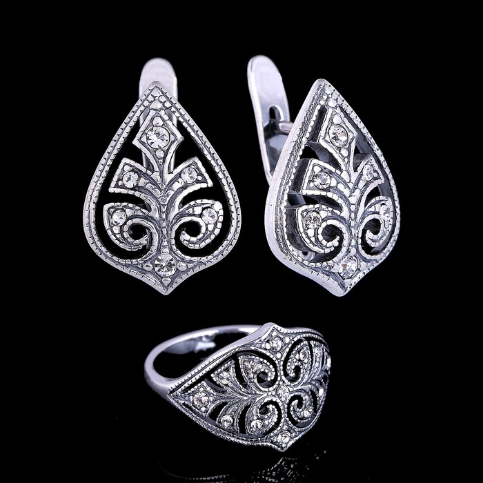 Гарнитур "Шанжан", размер 18, цвет белый в чернёном серебре