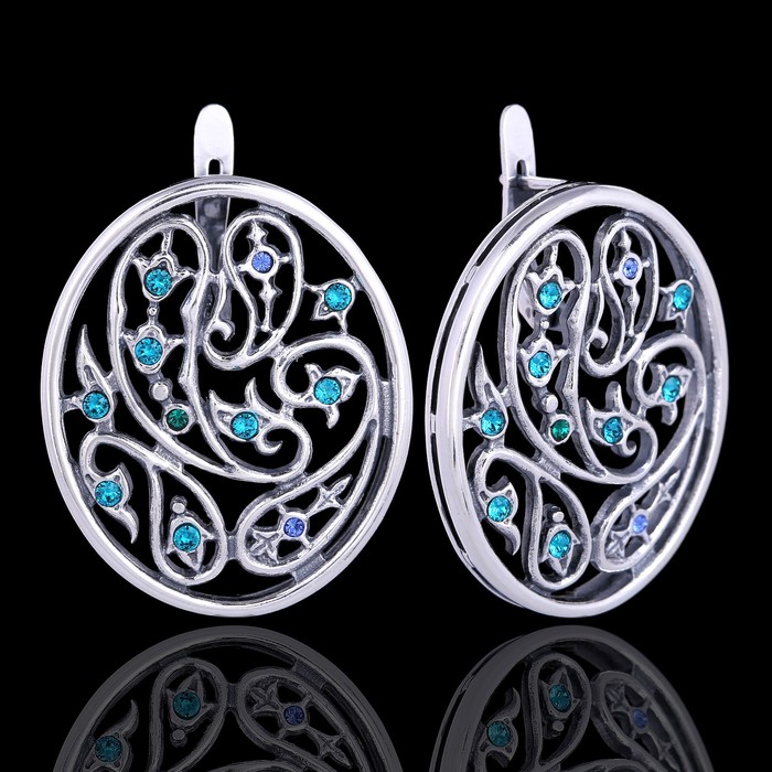 Серьги "Пейсли", цветные в чернёном серебре