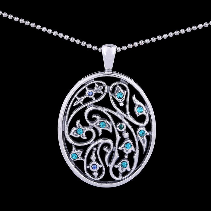 Кулон "Пейсли", цветной в чернёном серебре