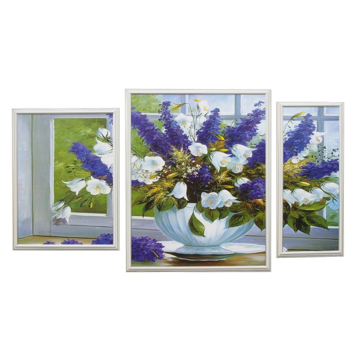 Модульная картина "Цветы в белом горшке" 62*108 см (49х62, 23х53, 36х48)