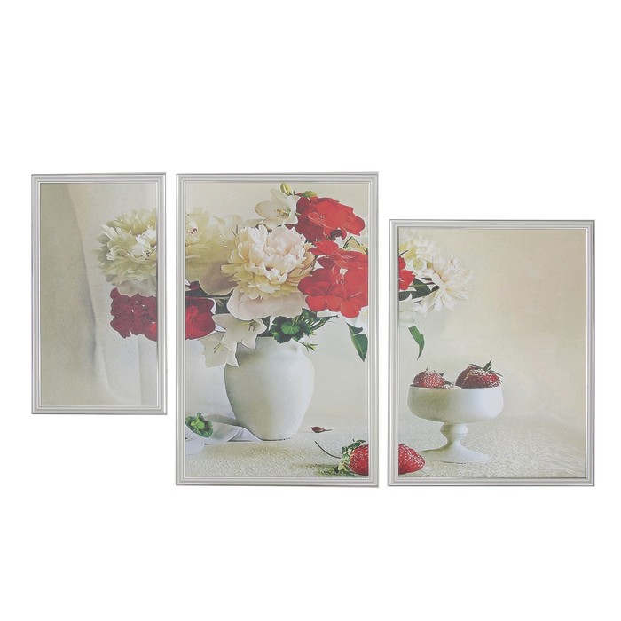 Модульная картина "Красно-белый букет" 62*107 см (40х62, 40х54, 27х48)