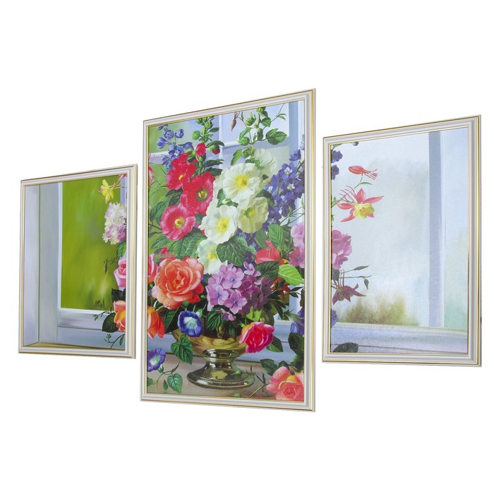 Модульная картина "Букет на подоконнике" 62*108 см (42х62, 30х43, 36х43)