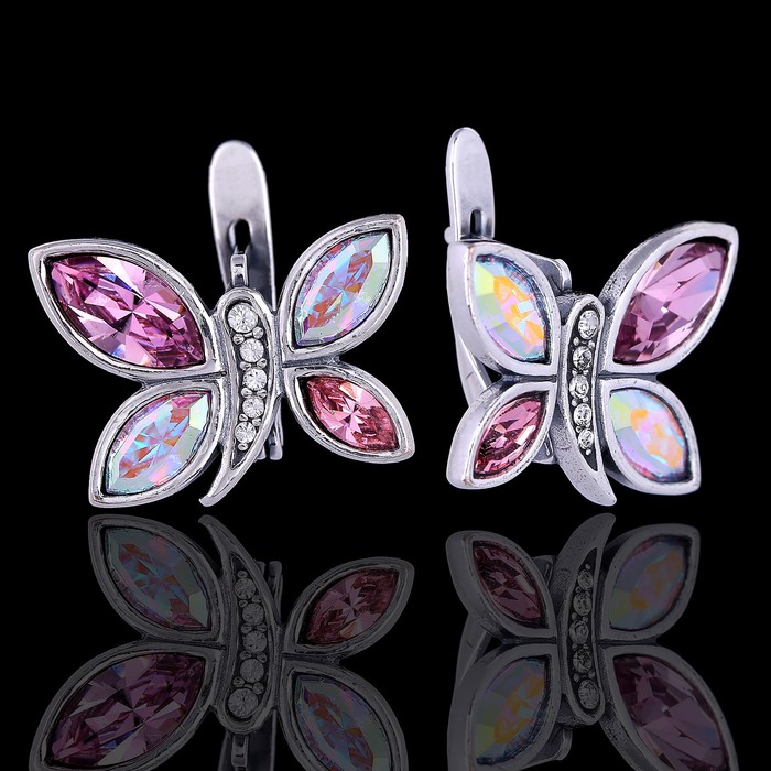 Серьги "Доминика", цветные в чернёном серебре