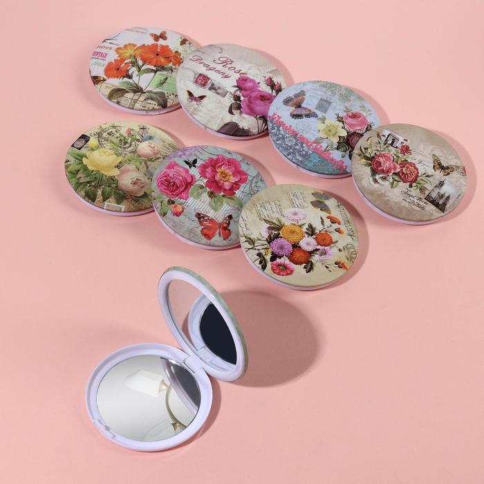 Зеркало складное «Цветы», круглое, двустороннее, без увеличения, d=7см, цвет МИКС