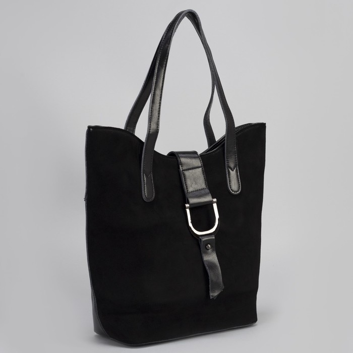 Сумка женская, отдел с перегородкой на молнии, наружный карман, длинный ремень, цвет чёрный