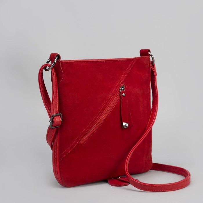 Сумка женская, отдел на молнии, с расширением, 2 наружных кармана, длинный ремень, цвет красный