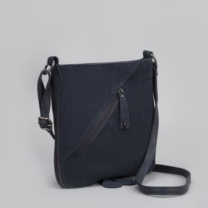 Сумка женская, отдел на молнии, с расширением, 2 наружных кармана, длинный ремень, цвет серо-синий