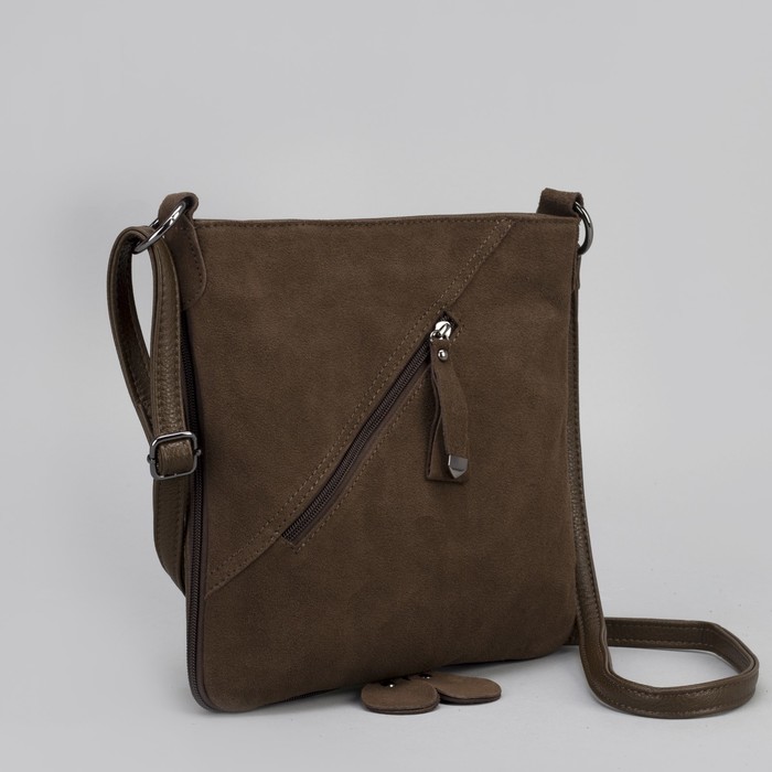 Сумка женская, отдел на молнии, с расширением, 2 наружных кармана, длинный ремень, цвет хаки