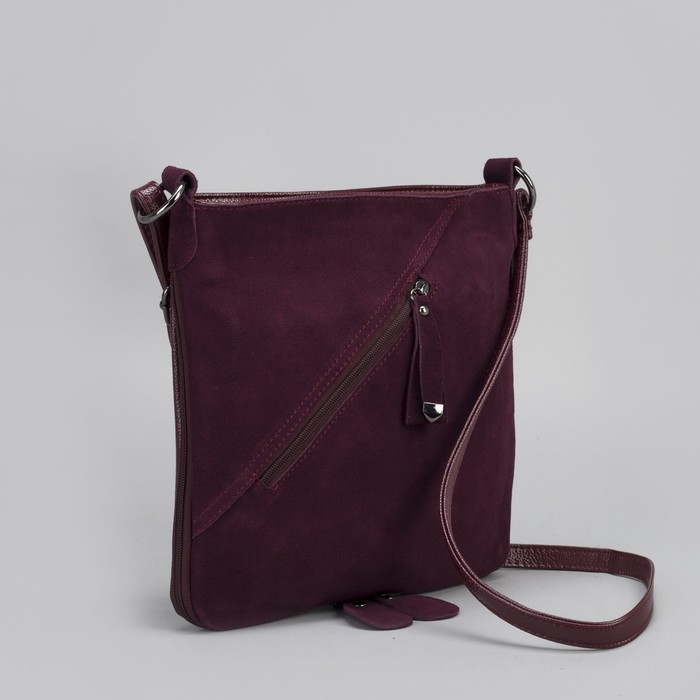 Сумка женская, отдел на молнии, с расширением, 2 наружных кармана, длинный ремень, цвет фиолетовый